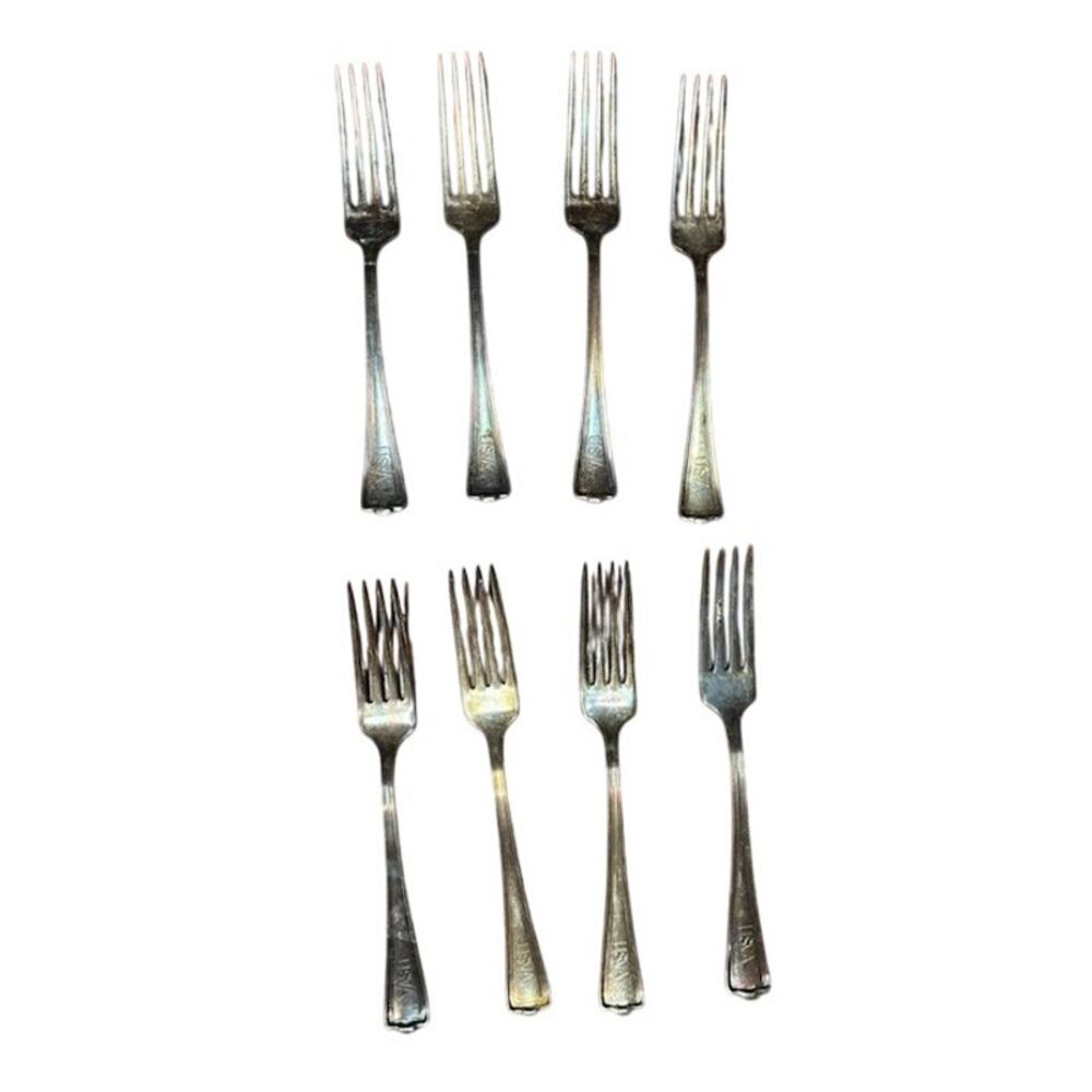 USVA U. S. V. A USA Veterans Forks Silverware Lot of 8 Silver Plated VTG